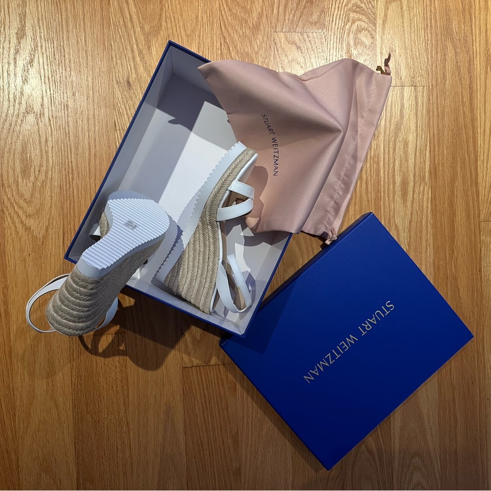 Stuart Weitzman White Espadrille Wedge Sandals size 7 NEW - Picture 4 of 5